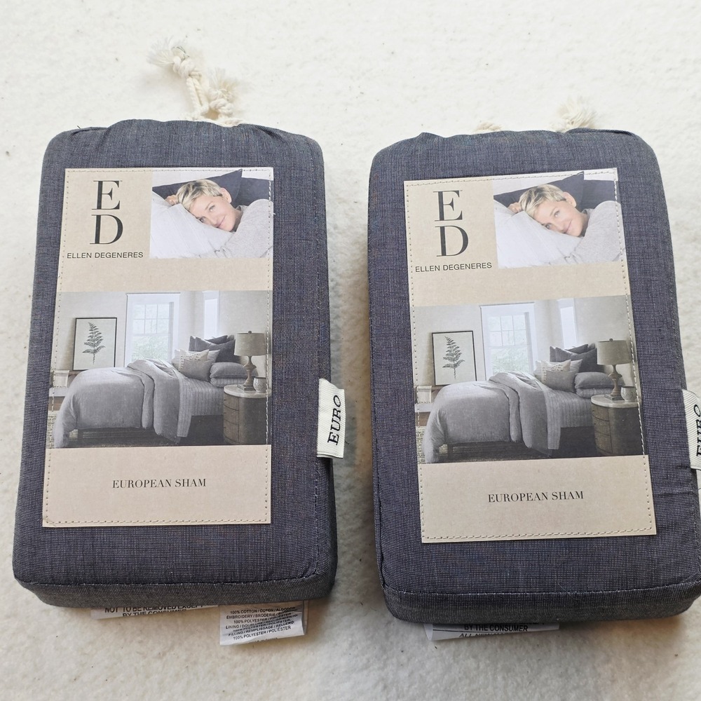 2 Ellen Degeneres European Shams Pillow Case Tulare Grey 26" X 26" New Cotton